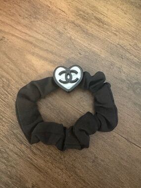 New Black Heart Charm Scrunchie with Logo Accent